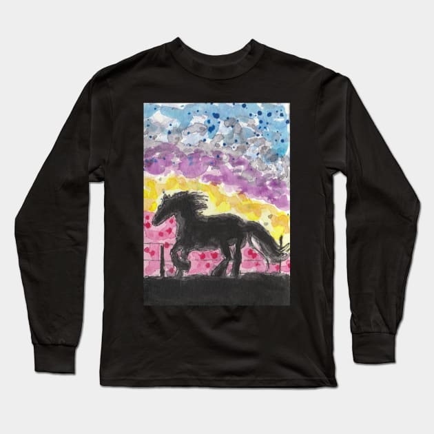 Horse  colorful sky Long Sleeve T-Shirt by SamsArtworks